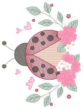 Cargar imagen en el visor de la galería, Ladybug embroidery designs - Baby Girl embroidery design machine embroidery pattern - Lady bug with flowers - Kitchen Towel instant download
