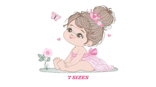 Baby girl embroidery designs - Ballerina embroidery design machine embroidery pattern - Girl with butterfly embroidery - instant download