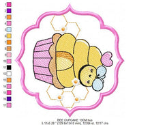 Load image into Gallery viewer, Bee embroidery design - Bee Cupcake embroidery designs machine embroidery pattern - Baby girl embroidery file - honey bee design frame pes
