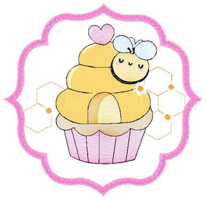 Bee embroidery design - Bee Cupcake embroidery designs machine embroidery pattern - Baby girl embroidery file - honey bee design frame pes