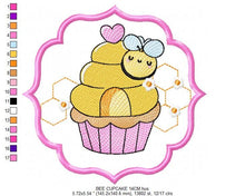 Cargar imagen en el visor de la galería, Bee embroidery design - Bee Cupcake embroidery designs machine embroidery pattern - Baby girl embroidery file - honey bee design frame pes
