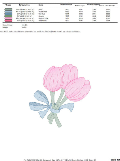 Tulip bouquet embroidery designs - Flower embroidery design machine embroidery pattern - Tulips embroidery file - instant download pes jef