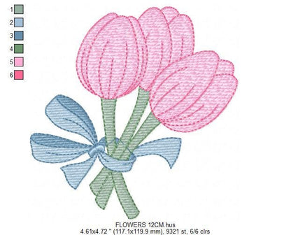 Tulip bouquet embroidery designs - Flower embroidery design machine embroidery pattern - Tulips embroidery file - instant download pes jef