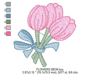Tulip bouquet embroidery designs - Flower embroidery design machine embroidery pattern - Tulips embroidery file - instant download pes jef