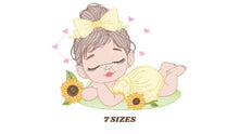 Laden Sie das Bild in den Galerie-Viewer, Baby girl embroidery designs - Girl with sunflower embroidery design machine embroidery pattern - Princess with lace embroidery download pes
