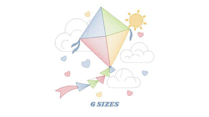 Kite embroidery designs - Baby Boy embroidery design machine embroidery pattern - Kid toy embroidery file - Sky flying clouds - pes download