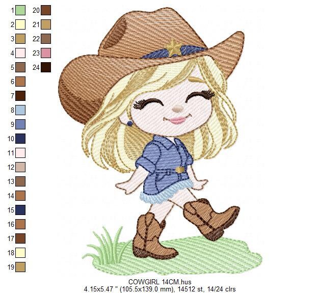 Cowgirl embroidery designs - Cowboy embroidery design machine embroidery pattern - Baby girl embroidery file - Farm cowboy hat wrangler