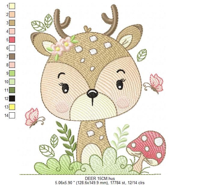 Deer embroidery design - Woodland Animal embroidery designs machine embroidery pattern - Newborn embroidery file - Baby girl embroidery