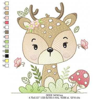 Deer embroidery design - Woodland Animal embroidery designs machine embroidery pattern - Newborn embroidery file - Baby girl embroidery