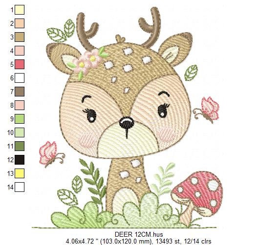 Deer embroidery design - Woodland Animal embroidery designs machine embroidery pattern - Newborn embroidery file - Baby girl embroidery