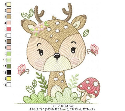 Deer embroidery design - Woodland Animal embroidery designs machine embroidery pattern - Newborn embroidery file - Baby girl embroidery