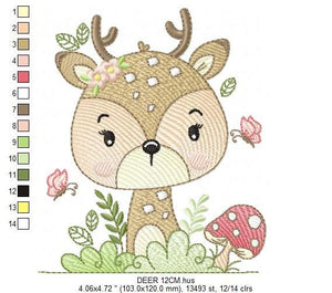 Deer embroidery design - Woodland Animal embroidery designs machine embroidery pattern - Newborn embroidery file - Baby girl embroidery