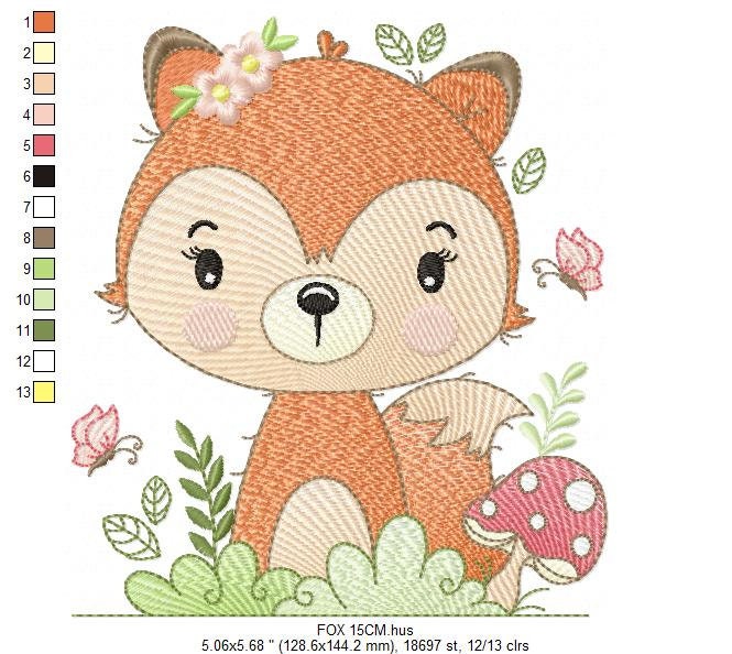 Red Fox embroidery designs - Woodland animal embroidery design machine embroidery pattern - Baby girl embroidery file - instant download PES