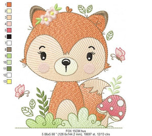 Red Fox embroidery designs - Woodland animal embroidery design machine embroidery pattern - Baby girl embroidery file - instant download PES