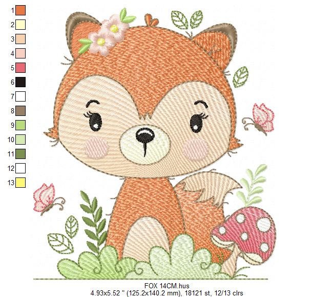Red Fox embroidery designs - Woodland animal embroidery design machine embroidery pattern - Baby girl embroidery file - instant download PES