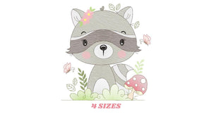 Raccoon embroidery designs - Woodland Animal embroidery design machine embroidery pattern - Baby girl embroidery file - instant download pes