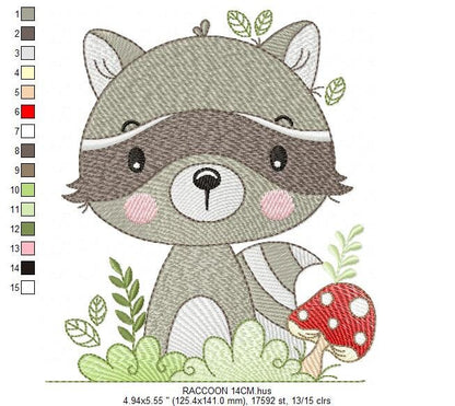 Raccoon embroidery designs - Animal embroidery design machine embroidery pattern - woodland embroidery file - Baby boy embroidery download
