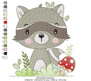 Raccoon embroidery designs - Animal embroidery design machine embroidery pattern - woodland embroidery file - Baby boy embroidery download