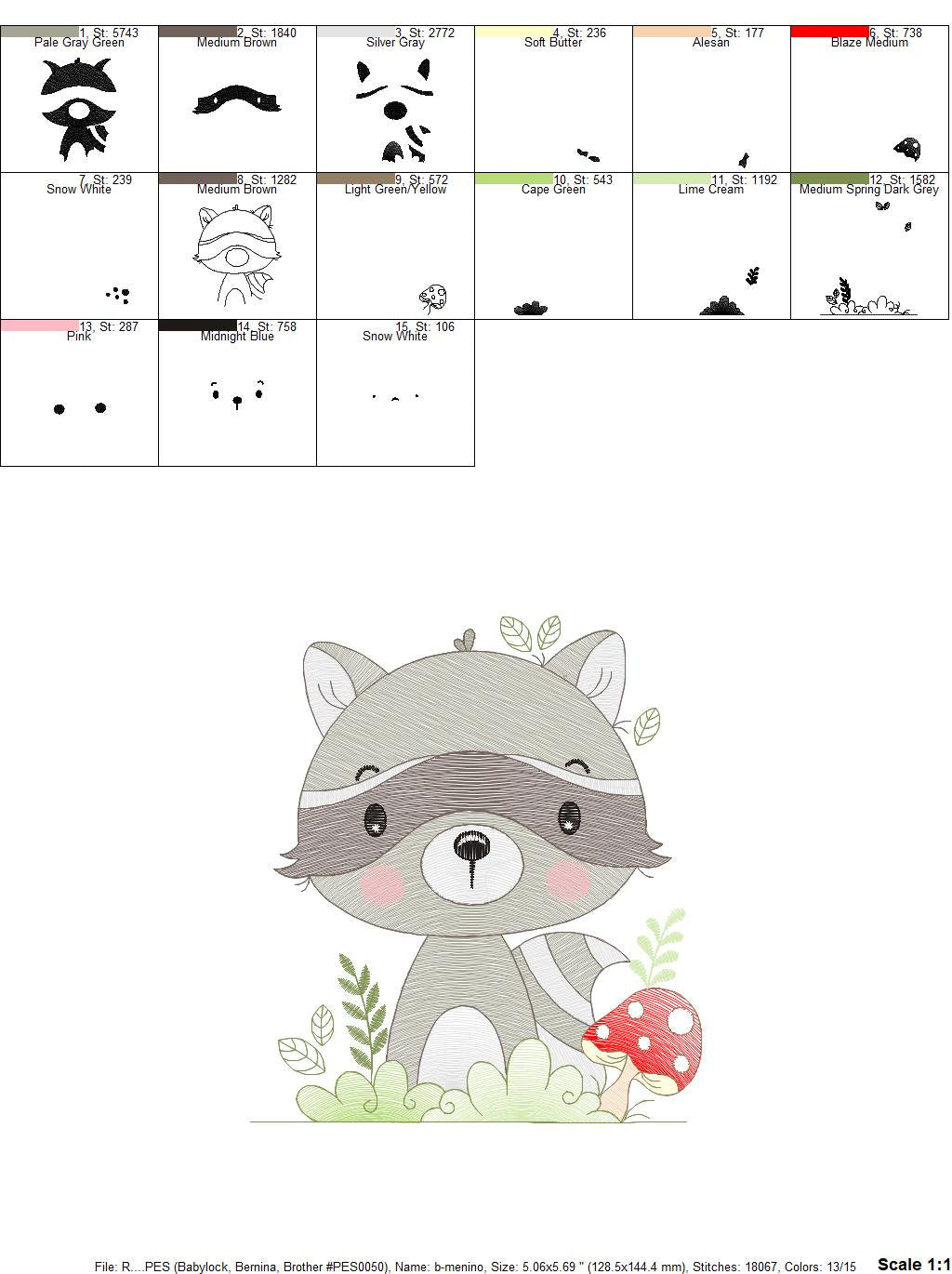 Raccoon embroidery designs - Animal embroidery design machine embroidery pattern - woodland embroidery file - Baby boy embroidery download