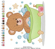 Cargar imagen en el visor de la galería, Bathing Bear embroidery designs - Baby boy embroidery design machine embroidery pattern - Bear with soap bubbles tub embroidery download jef
