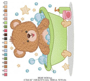 Bathing Bear embroidery designs - Baby boy embroidery design machine embroidery pattern - Bear with soap bubbles tub embroidery download jef