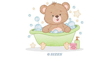 Cargar imagen en el visor de la galería, Bathing Bear embroidery designs - Baby boy embroidery design machine embroidery pattern - Bear with soap bubbles tub embroidery download jef
