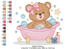 Bathing Bear embroidery designs - Baby girl embroidery design machine embroidery pattern - Bear with soap bubbles embroidery download pes