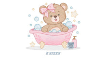 Carica l&#39;immagine nel visualizzatore di Gallery, Bathing Bear embroidery designs - Baby girl embroidery design machine embroidery pattern - Bear with soap bubbles embroidery download pes
