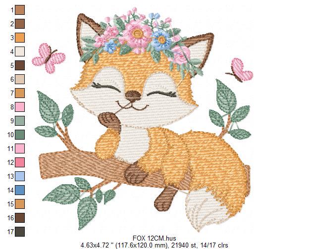 Red Fox embroidery designs - Woodland animal embroidery design machine embroidery pattern - Baby girl embroidery flowers - instant download