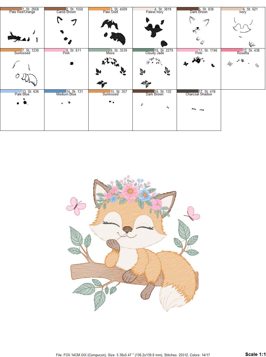 Red Fox embroidery designs - Woodland animal embroidery design machine embroidery pattern - Baby girl embroidery flowers - instant download