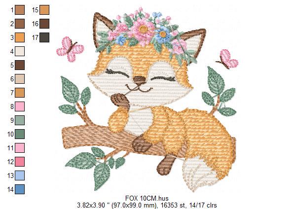 Red Fox embroidery designs - Woodland animal embroidery design machine embroidery pattern - Baby girl embroidery flowers - instant download