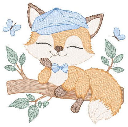 Red Fox embroidery designs - Male Fox with cap embroidery design machine embroidery pattern - Animal embroidery file - instant download pes