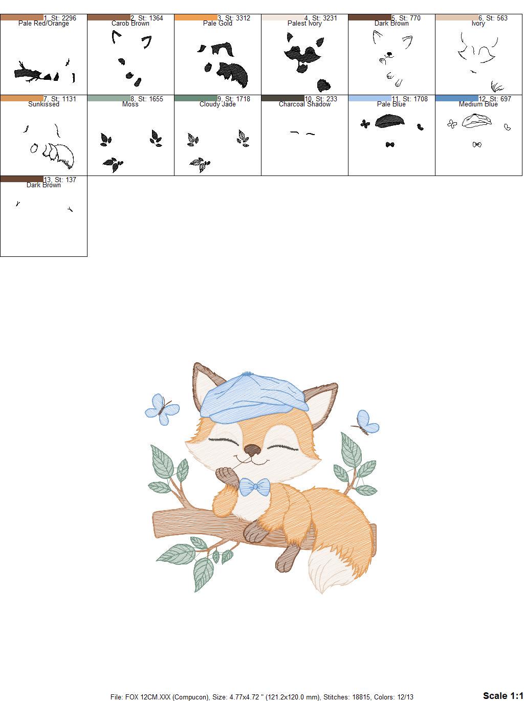 Red Fox embroidery designs - Male Fox with cap embroidery design machine embroidery pattern - Animal embroidery file - instant download pes