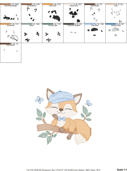 Red Fox embroidery designs - Male Fox with cap embroidery design machine embroidery pattern - Animal embroidery file - instant download pes