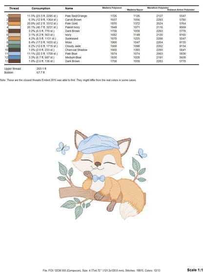 Red Fox embroidery designs - Male Fox with cap embroidery design machine embroidery pattern - Animal embroidery file - instant download pes