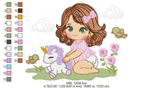 Cargar imagen en el visor de la galería, Baby girl embroidery designs - Children embroidery design machine embroidery pattern - Girl with flower embroidery file princess embroidery
