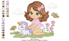 Carica l&#39;immagine nel visualizzatore di Gallery, Baby girl embroidery designs - Children embroidery design machine embroidery pattern - Girl with flower embroidery file princess embroidery
