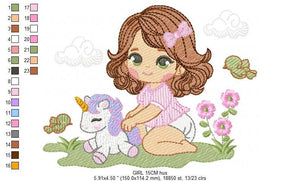 Baby girl embroidery designs - Children embroidery design machine embroidery pattern - Girl with flower embroidery file princess embroidery