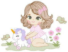 Laden Sie das Bild in den Galerie-Viewer, Baby girl embroidery designs - Children embroidery design machine embroidery pattern - Girl with flower embroidery file princess embroidery
