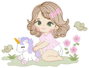 Baby girl embroidery designs - Children embroidery design machine embroidery pattern - Girl with flower embroidery file princess embroidery