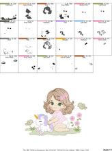 Cargar imagen en el visor de la galería, Baby girl embroidery designs - Children embroidery design machine embroidery pattern - Girl with flower embroidery file princess embroidery
