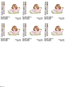 Baby girl embroidery designs - Children embroidery design machine embroidery pattern - Girl with flower embroidery file princess embroidery