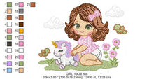 Cargar imagen en el visor de la galería, Baby girl embroidery designs - Children embroidery design machine embroidery pattern - Girl with flower embroidery file princess embroidery
