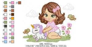 Baby girl embroidery designs - Children embroidery design machine embroidery pattern - Girl with flower embroidery file princess embroidery