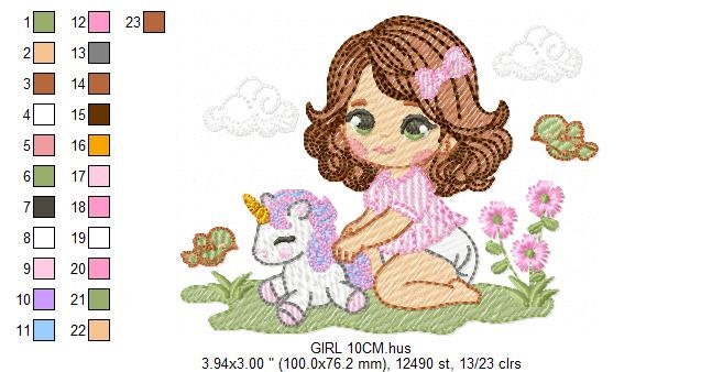 Baby girl embroidery designs - Children embroidery design machine embroidery pattern - Girl with flower embroidery file princess embroidery