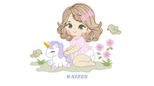 Load image into Gallery viewer, Baby girl embroidery designs - Children embroidery design machine embroidery pattern - Girl with flower embroidery file princess embroidery
