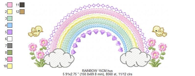 Rainbow embroidery design - Rainbow with clouds embroidery designs machine embroidery pattern - Baby girl embroidery file - digital download