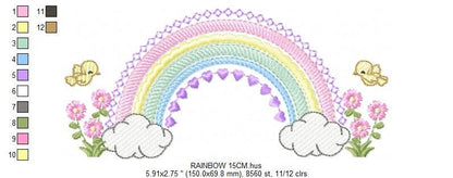 Rainbow embroidery design - Rainbow with clouds embroidery designs machine embroidery pattern - Baby girl embroidery file - digital download