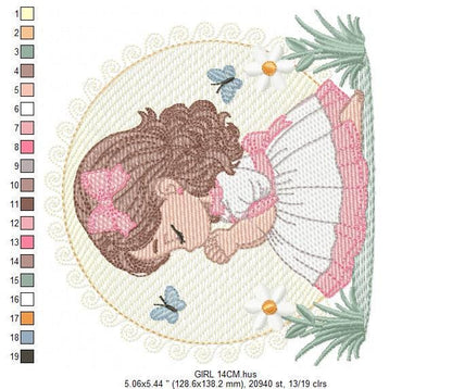 Praying girl embroidery designs - First Communion embroidery design machine embroidery pattern - Christian embroidery file - Christening