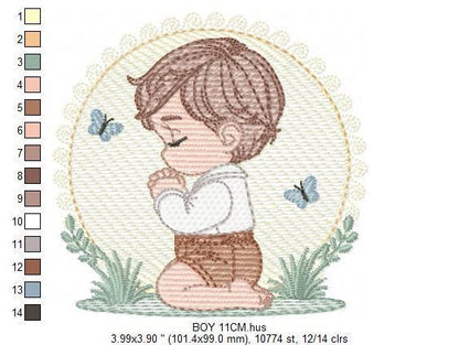 Praying boy embroidery designs - Baby boy embroidery design machine embroidery pattern - Catholic embroidery file - instant download pes jef